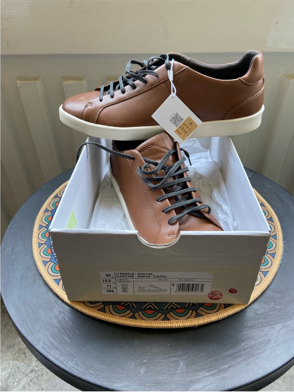 Geox Men's Tan/Brown Leather Lace-Up Sneakers - Picture 3 of 3